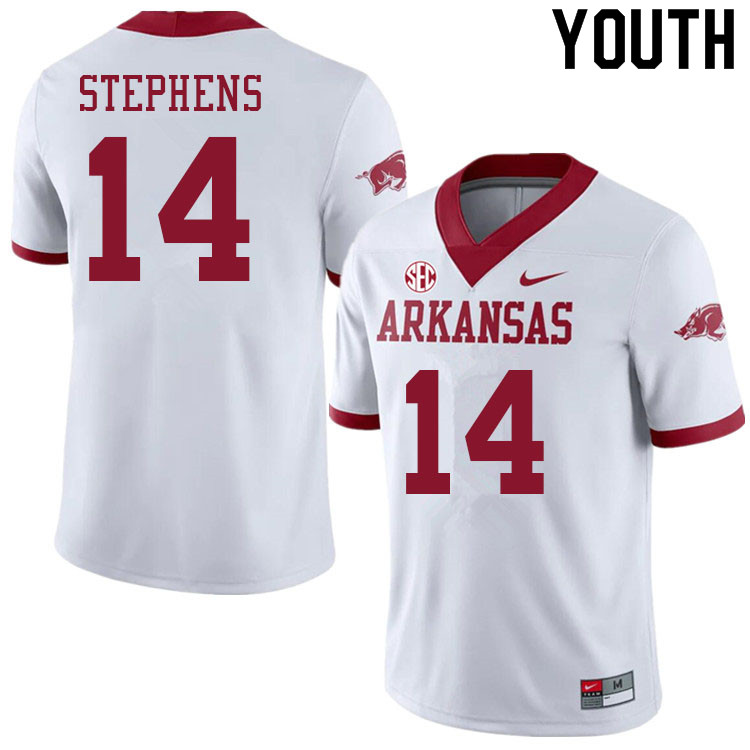 Youth #14 Bryce Stephens Arkansas Razorbacks College Football Jerseys Sale-Alternate White